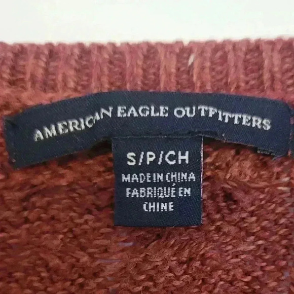 American Eagle Orange Cableknit sweater with modern zipper detail - Picture 3 of 4